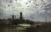 Walter Moras Mondschein uber hollandischen Hafen oil painting